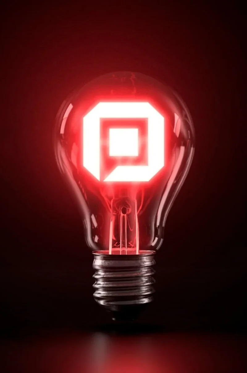 Lâmpada acesa com o símbolo da Cubo de Ideias